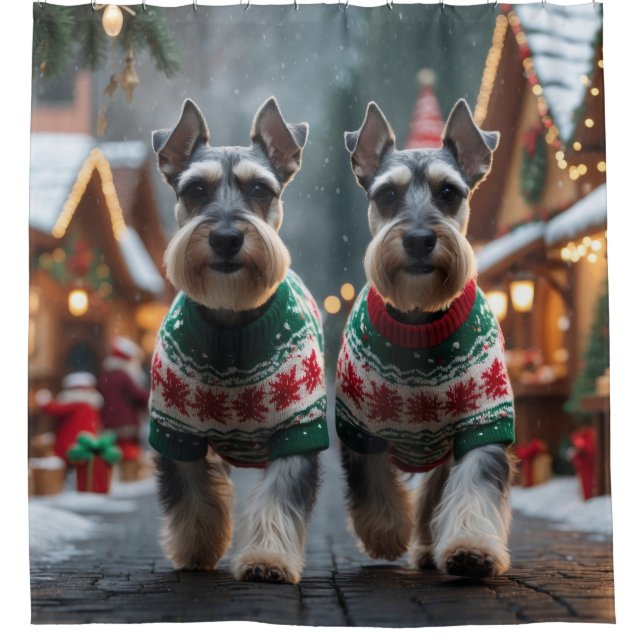 Cortina Para Box Schnauzer Dogs Christmas Snow Holiday  (Frente)