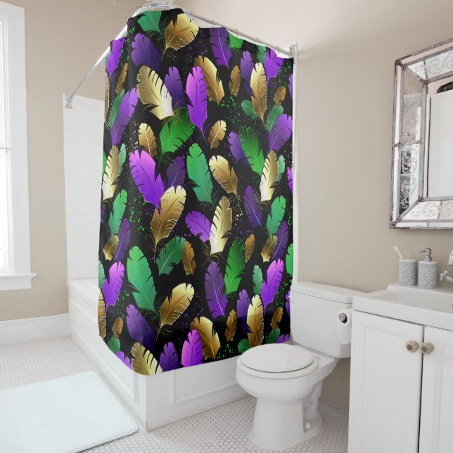 Cortina Para Box Seamless Pattern with Mardi Gras feathers (In Situ)