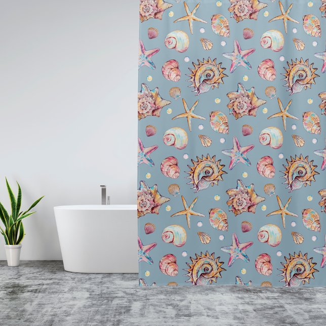Cortina Para Box Seashell & Starfish — vinas de praia de padrão (Criador carregado)