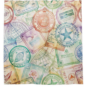 Cortina Para Box Selo de Passaporte Rústico Padrão de Viagem (3)