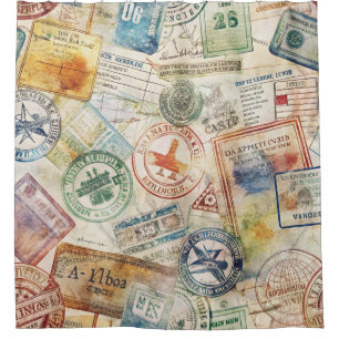 Cortina Para Box Selo de Passaporte Rústico Padrão de Viagem (6)