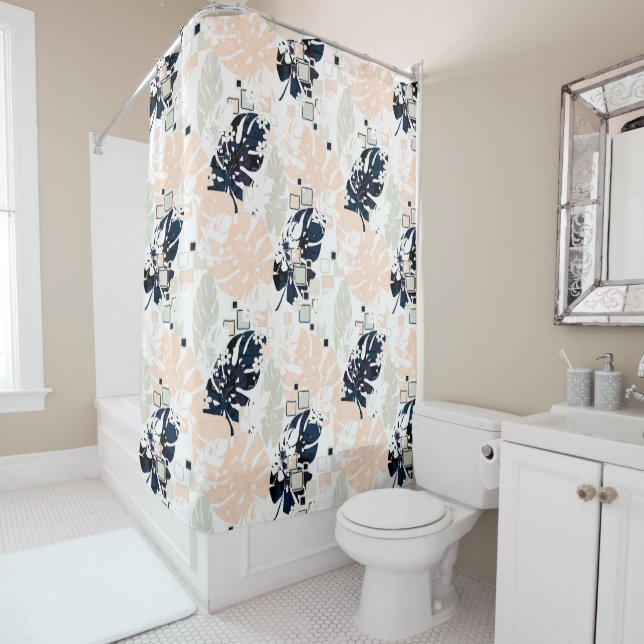 Cortina Para Box Selva tropical sem costura folhas de monstera abdo (In Situ)