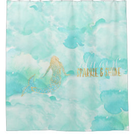 Cortina Para Box Sereia Aqua Dourada Sparkle