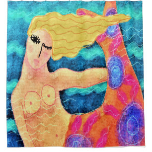 Cortina Para Box Sereia com Abstrato de Arte Vermelha
