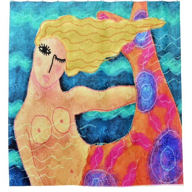 Cortina Para Box Sereia com Abstrato de Arte Vermelha (Frente)