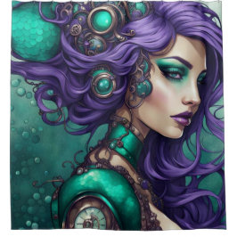 Cortina Para Box "Sereia do Teal e Roxo Steampunk"