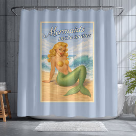 Cortina Para Box Sereias Fazem Ondas PinUp Retro Costeiro Azul