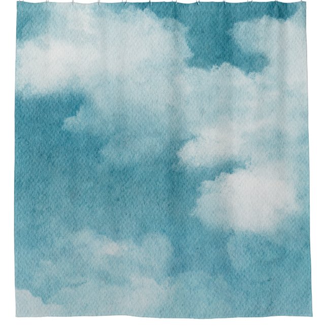 Cortina Para Box Serene Horizon Sonha Aquarela Azul e Branco (Frente)