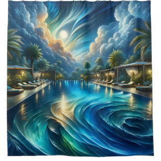 Cortina Para Box "Serene Night Piscina Scense - Vibrant Outdoor Art