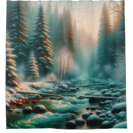 Cortina Para Box "Serene Winter River Scene"