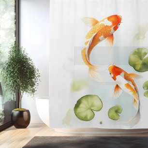 Cortina Para Box Serenidade de Lago de Koi em Aquarela Estilo Japon