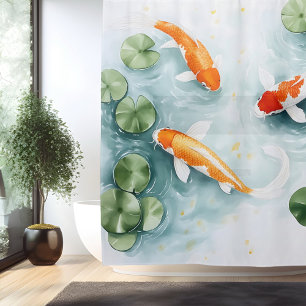 Cortina Para Box Serenidade do Lago de Koi em Aquarela Estilo Japon