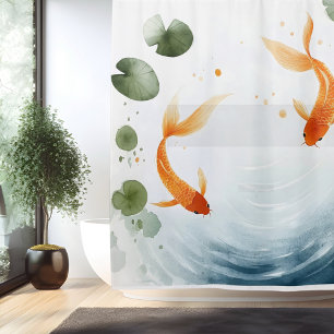 Cortina Para Box Serenidade do Lago de Koi em Aquarela no Estilo Ja