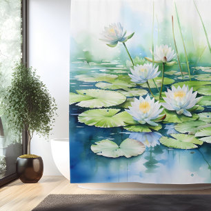 Cortina Para Box Serenidade do Lago de Lírios em Aquarela