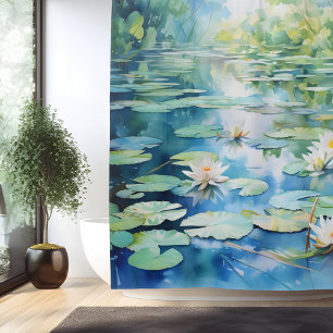 Cortina Para Box Serenidade do Lago de Lírios em Aquarela