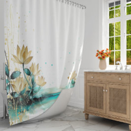 Cortina Para Box Serenidade Lírio Azul: Aquarela Verde-azulado e Do