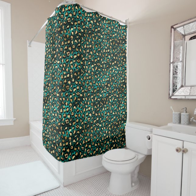 Cortina Para Box Série Teal e Dourado Leopardo Design 3 (In Situ)
