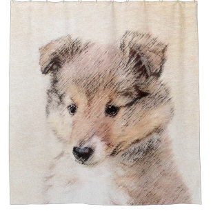 Cortina Para Box Shetland Sheepdog Puppy Pintura Original