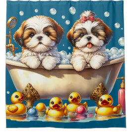 Cortina Para Box Shh Tzu Puppies em Bubble Bath