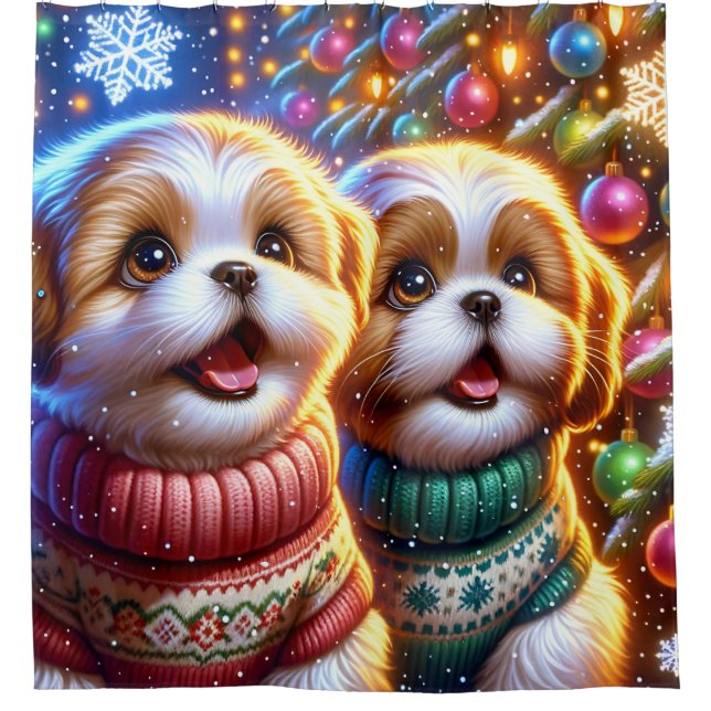 Cortina Para Box "Shh Tzu Puppies Papai noel Sighting" (Frente)