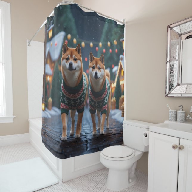 Cortina Para Box Shiba Inu Dogs Christmas Snow Holiday (In Situ)