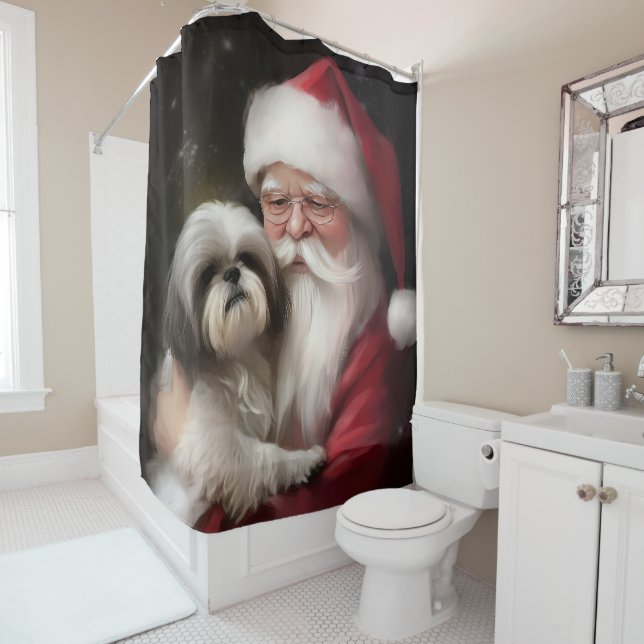 Cortina Para Box Shih Tzu Com Papai Noel Natal Festivo (In Situ)