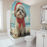 Cortina Para Box Shih Tzu Dog Christmas Vintage Beach<br><div class="desc">Traga o calor dos feriados para a costa com esta charmosa design inspirada na vintagem, que apresenta um cão festivo sentado numa praia serena. Com um clássico toque de feriado de tons nostálgicos e vibrações costeiras, esta trabalho de arte captura a magia do Natal pelo mar. Perfeito para espalhar alegria...</div>