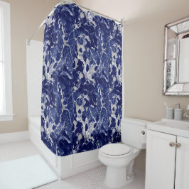 Cortina Para Box Shower Curtain - Blue and Silver Marble Pattern