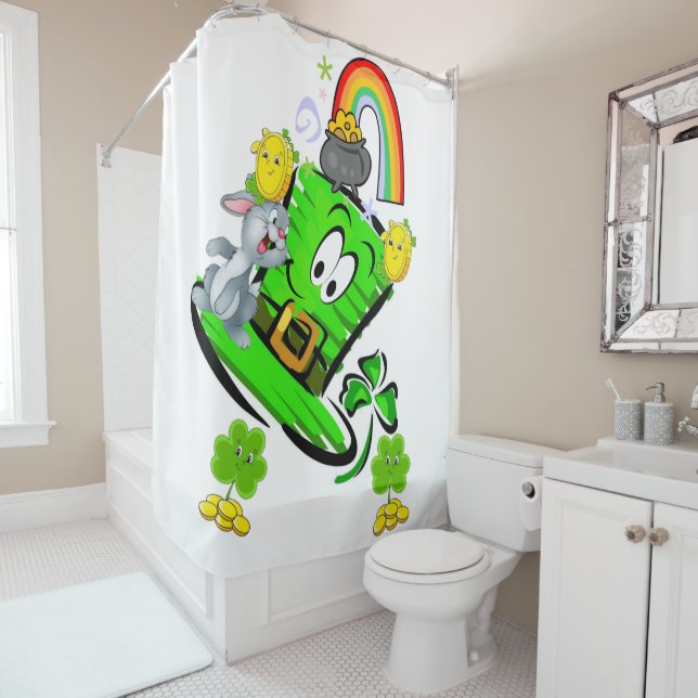 Cortina Para Box Shower Curtain Happy St. Patrick's Day  Rabbit (In Situ)