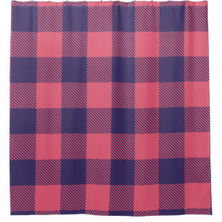 Cortina Para Box Shower Curtain Hot Pink Magenta Indigo Plaid