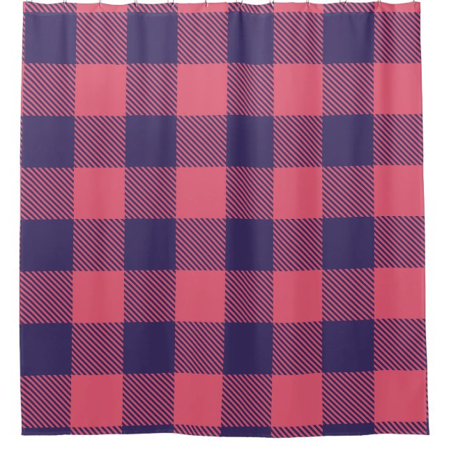 Cortina Para Box Shower Curtain Hot Pink Magenta Indigo Plaid (Frente)