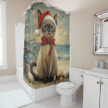 Cortina Para Box Siamese Cat Christmas Vintage Beach<br><div class="desc">Traga o calor dos feriados para a costa com esta charmosa design inspirada na vintagem, apresentando um Gato festivo sentado numa praia de sereno. Com um clássico toque de feriado de tons nostálgicos e vibrações costeiras, esta trabalho de arte captura a magia do Natal pelo mar. Perfeito para espalhar alegria...</div>