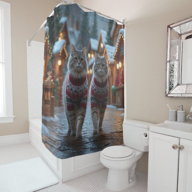 Cortina Para Box Siberian Cats Christmas Snow Holiday  (In Situ)