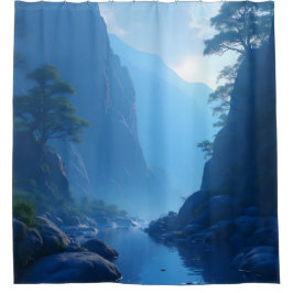 Cortina Para Box Silêncio Zen em paisagem azul