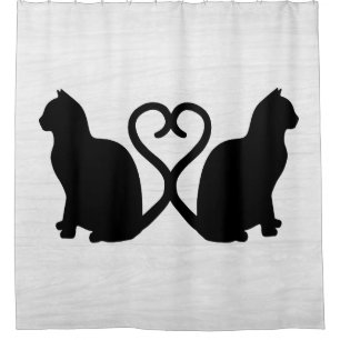 Cortina Para Box Silhueta de Coração de Dois Gatos na Textura Bra
