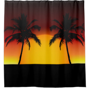 Cortina Para Box Silhueta do Pôr do Sol da Palmeira Tropical