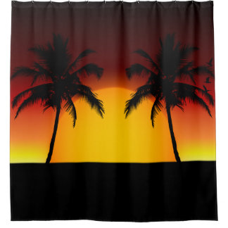 Cortina Para Box Silhueta do Pôr do Sol da Palmeira Tropical
