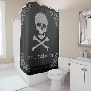 Cortina Para Box Silver Skull e Crossbones Halloween