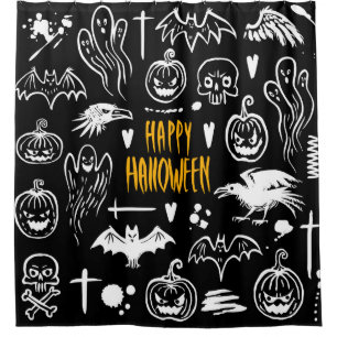 Cortina Para Box Símbolos de Halloween desenhados à mão, coleção de