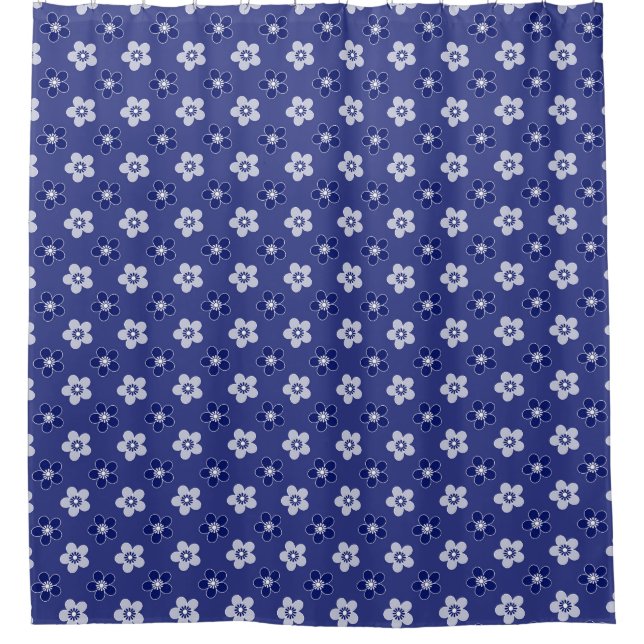 Cortina Para Box simples padrão azul floral sólido retrógrado peque (Frente)