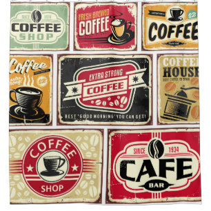 Cortina Para Box Sinais de café e coleção de etiquetas. Retro e vír