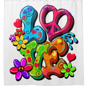 Cortina Para Box Sinal de Paz Contra Guerra, Hippy Love