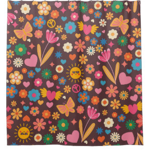 Cortina Para Box sinal de paz marrom groovy dos anos 70 vintage hip