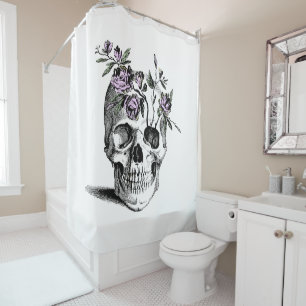 Cortina Para Box Skull and Pink FLowers