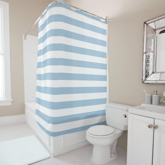 Cortina Para Box Sky Blue and White Stripes Shower Curtain (In Situ)