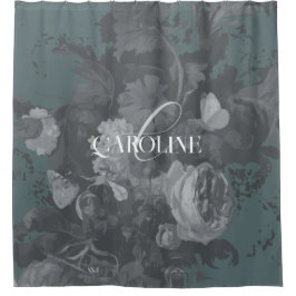 Cortina Para Box Slate Green Vintage Floral Still Life Stylish