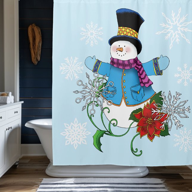 Cortina Para Box Snowman Snowflakes Poinsettia (Criador carregado)