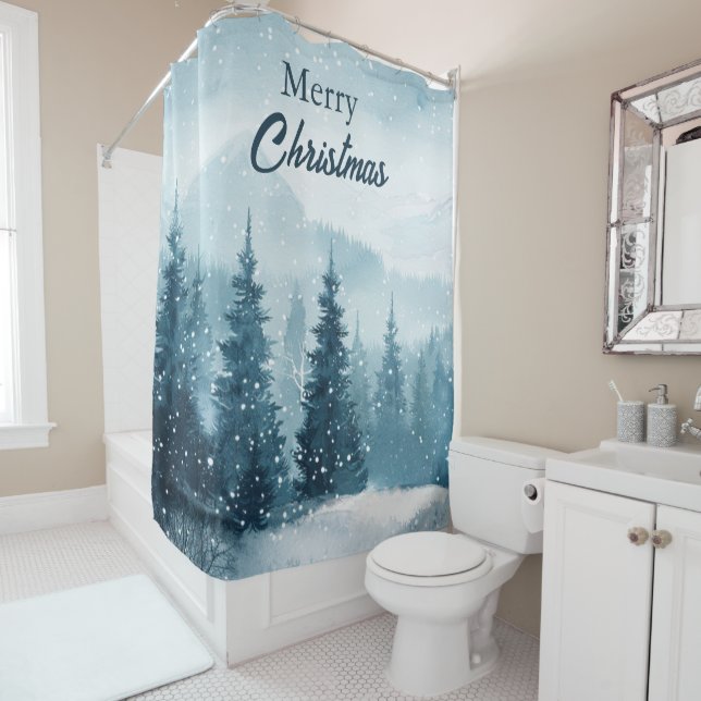 Cortina Para Box Snowy Christmas Trees Shower Curtain (In Situ)