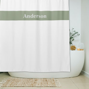 Cortina Para Box Sobrenome Personalizado em Verde Sage e Branco