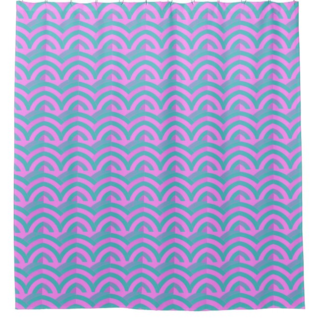 Cortina Para Box sofisticado padrão moderno de chevrons rosa/turque (Frente)